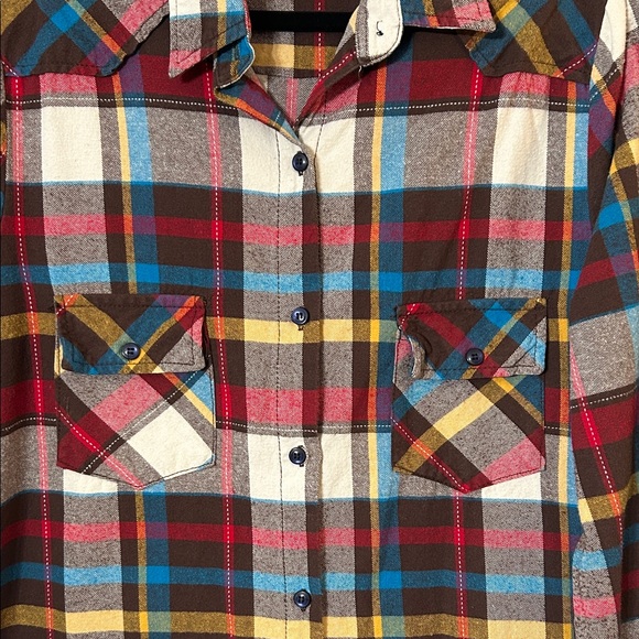 Womens Multicolor Plaid Button-Down Shirt -Size Large - Picture 4 of 7